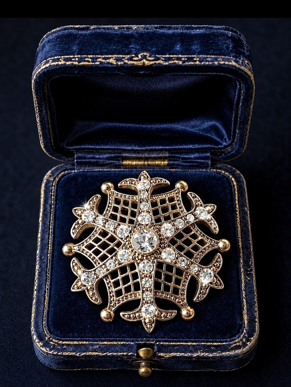 Monet Heavy Electroplate Signed Snowflake Unisex Vintage Rhinestone Brooch Pin